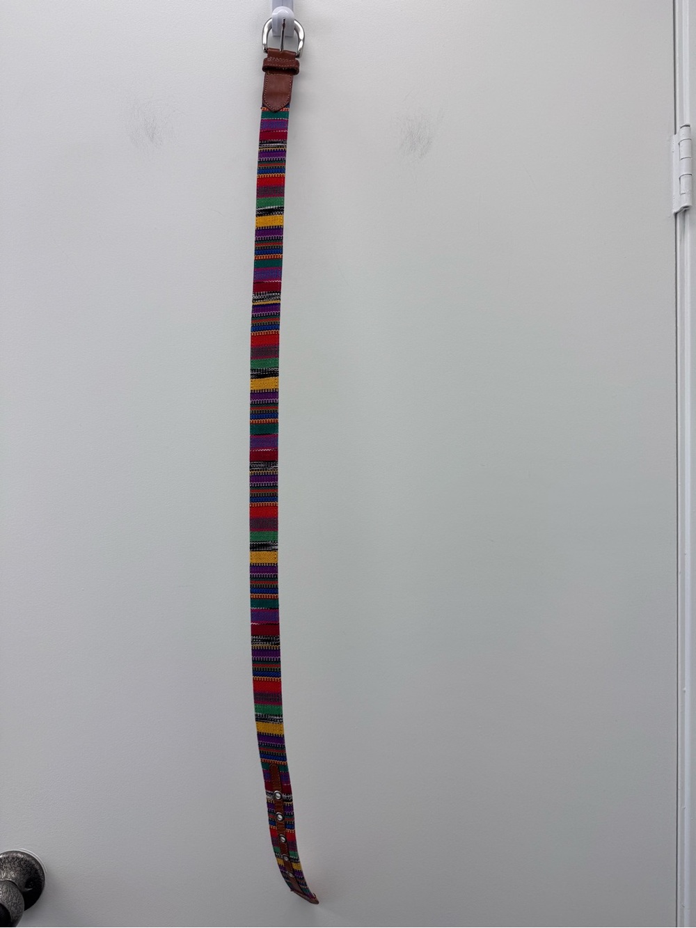 Multicolor Woven Women's Belt with Leather Trim